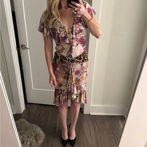 Just Cavalli Floral and Leopard Midi Dress 40